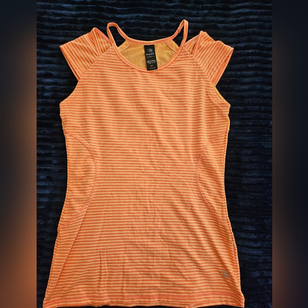 Orange and white striped MPG sportswear top, small
